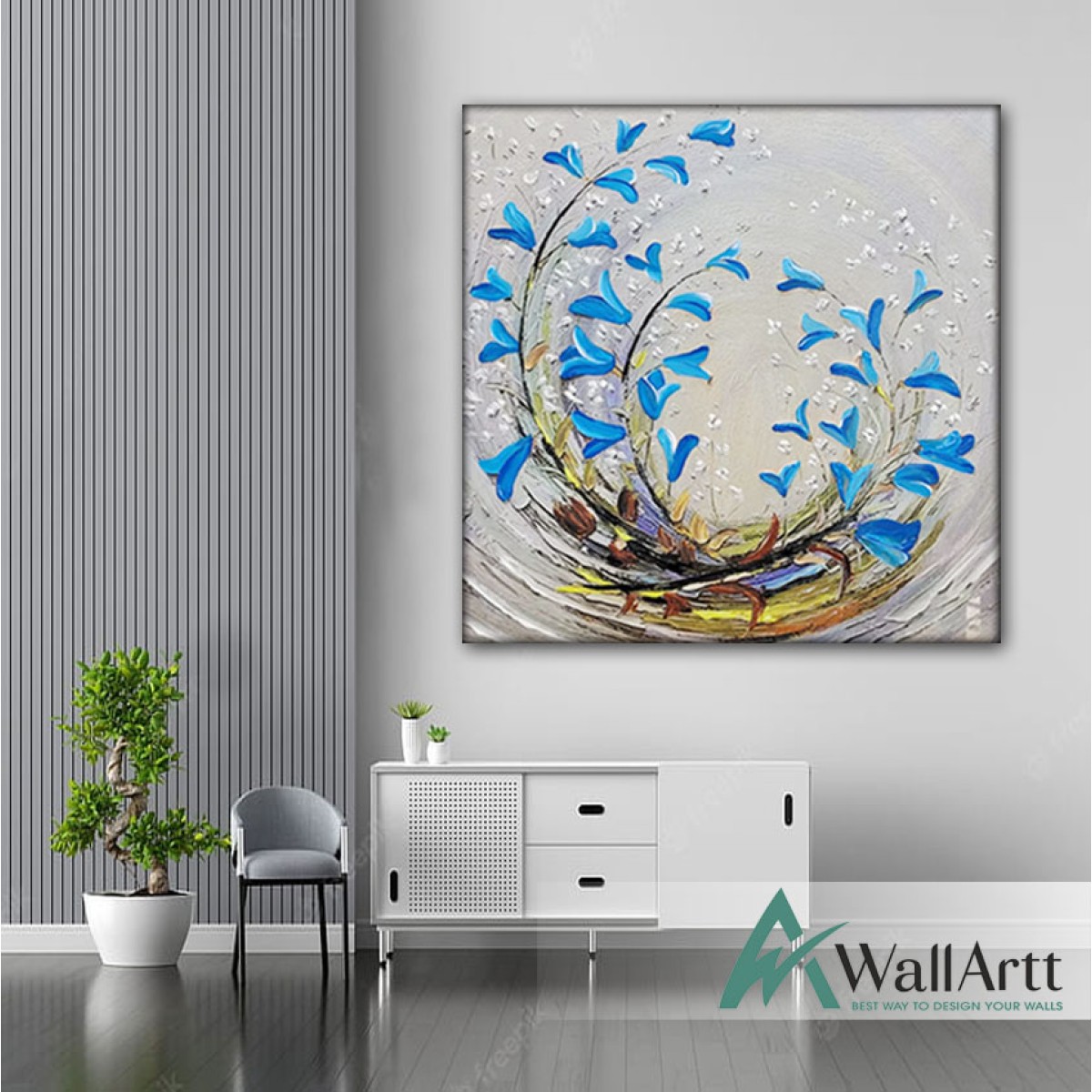 Abstract Blue Flower Tornado Textured Partial Oil Painting